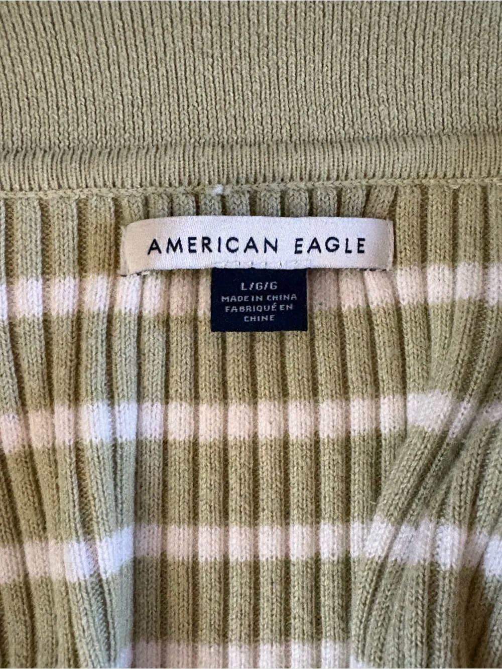 American Eagle Outfitters Green and White Striped V-Neck Polo Sweater - Picture 4 of 5